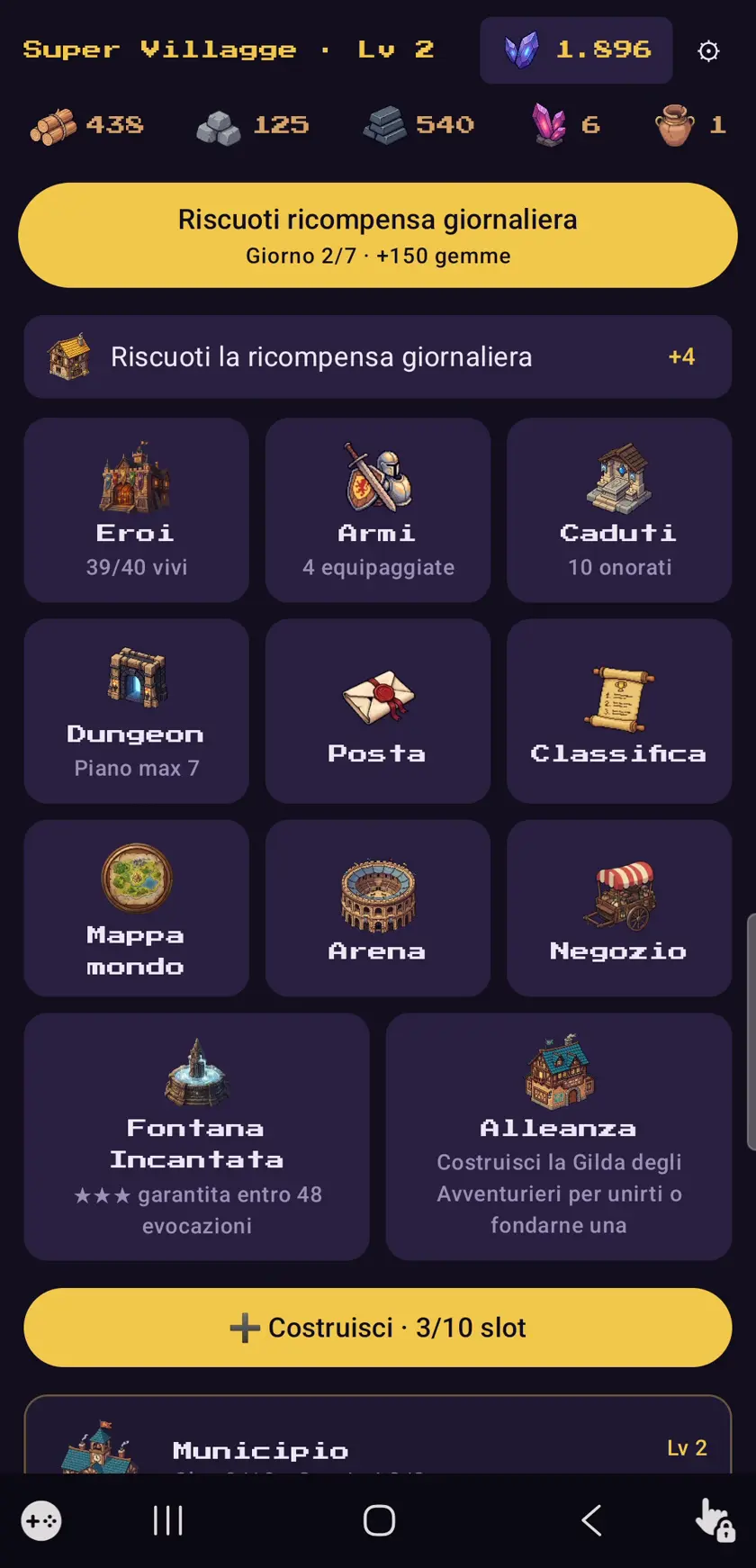 Il villaggio con le risorse in alto